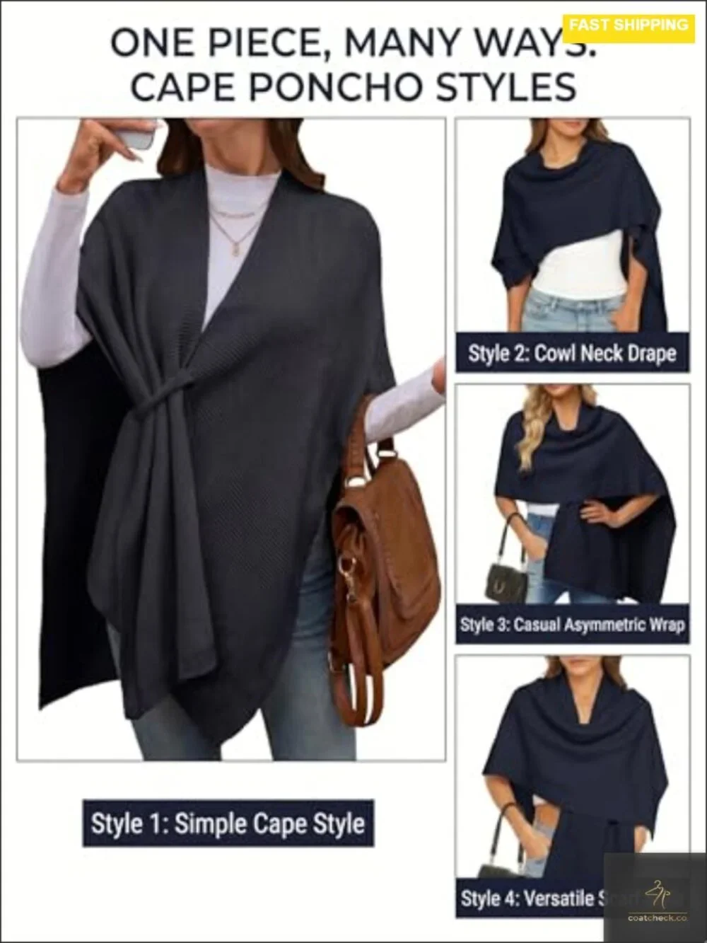 Soft Knit Open Front Poncho Cape Wrap Shawl for Women